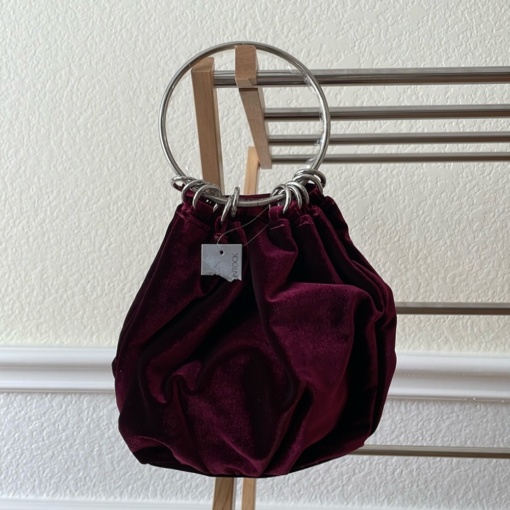 BRAND NEW Velvet Magenta Evening Purse with Silver Handle